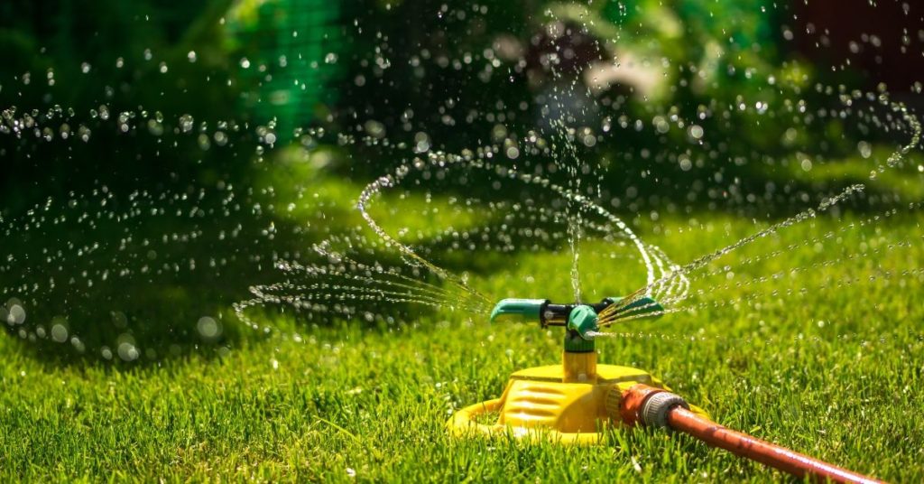 Lawn sprinkler watering grass