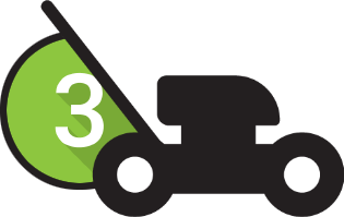 Black lawn mower icon with number 3 and text ‘Start Service Right Away